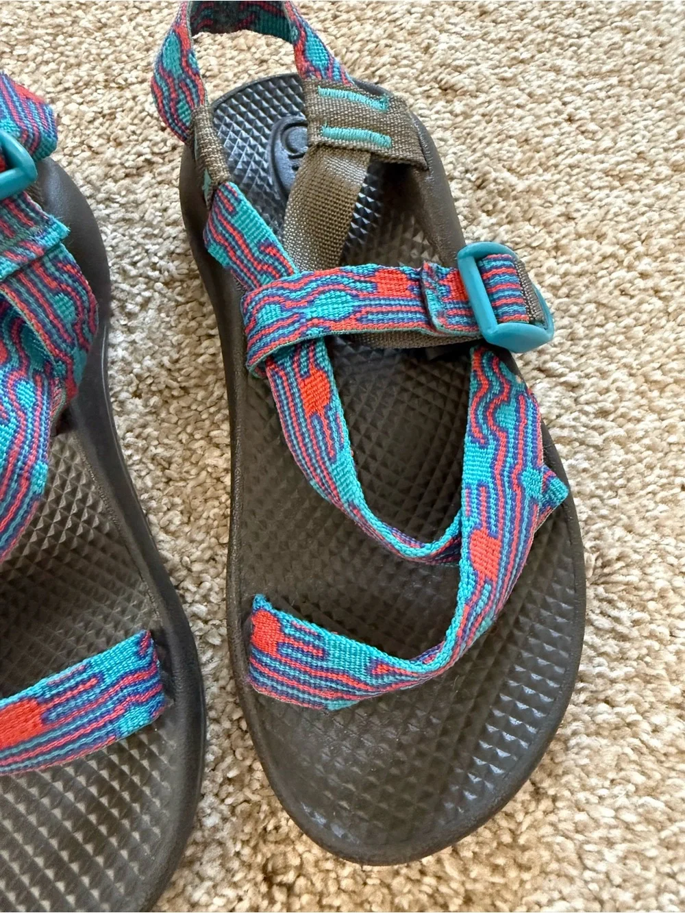 Chaco Kids Woven Strap Outdoor Sandals - Teal & Orange Size US3